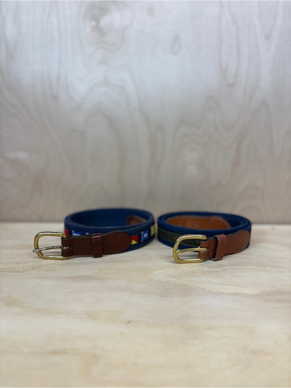 Canvas Webbing Belts- Nautical Flags + Geometric Belt with Brass Buckle